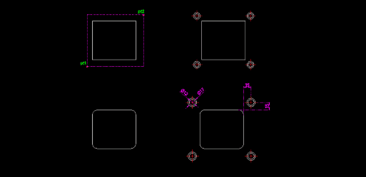 Example: Draw 4 Diagonal C-Bores Outside Rect