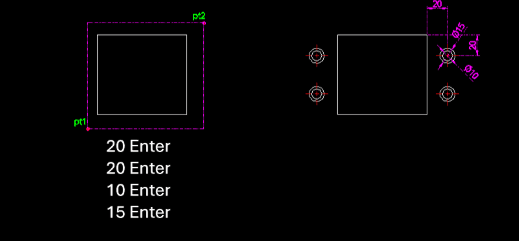 Example: 4 Counterbores Horizontal to Rectangle